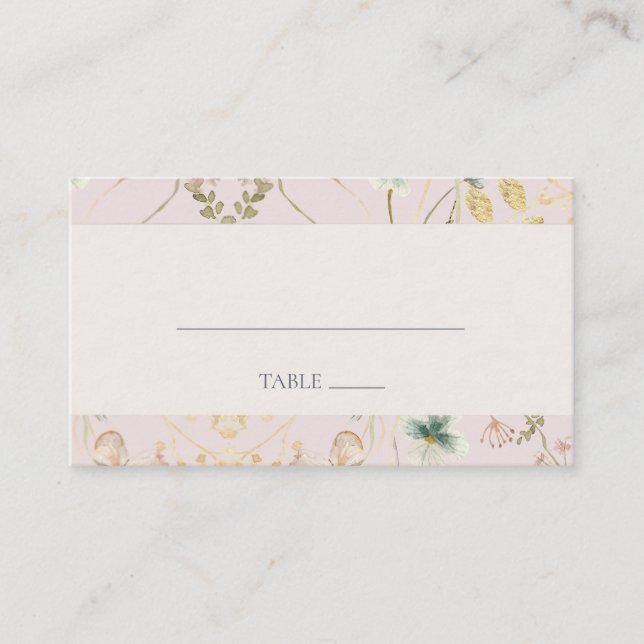 FrühlingsWildblume | Blush Flat Wedding Platzkarte (Vorderseite)