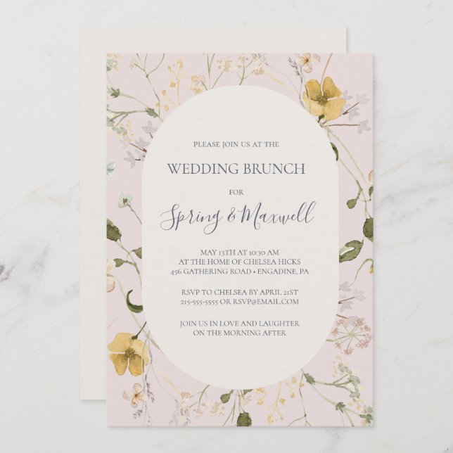 FrühlingsWildblume | Blush Wedding Brunch Einladung (Vorne/Hinten)