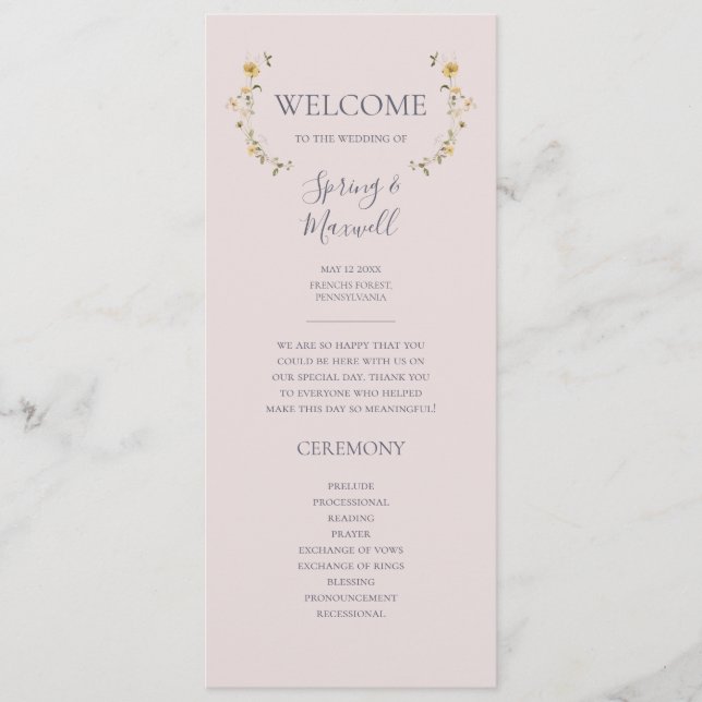 FrühlingsWildblume | Blush Wedding Program Programm (Vorderseite)
