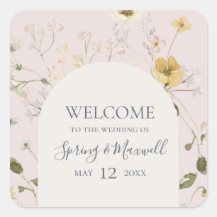 FrühlingsWildblume Blush Wedding Welcome Quadratischer Aufkleber