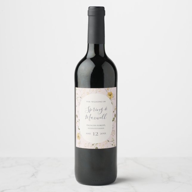 FrühlingsWildblume | Blush Wedding Wine Label Weinetikett (Vorderseite)