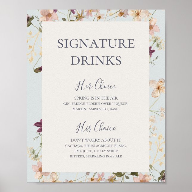 Frühlingswildblume | Hellblaue Signature-Drinks Poster (Vorne)