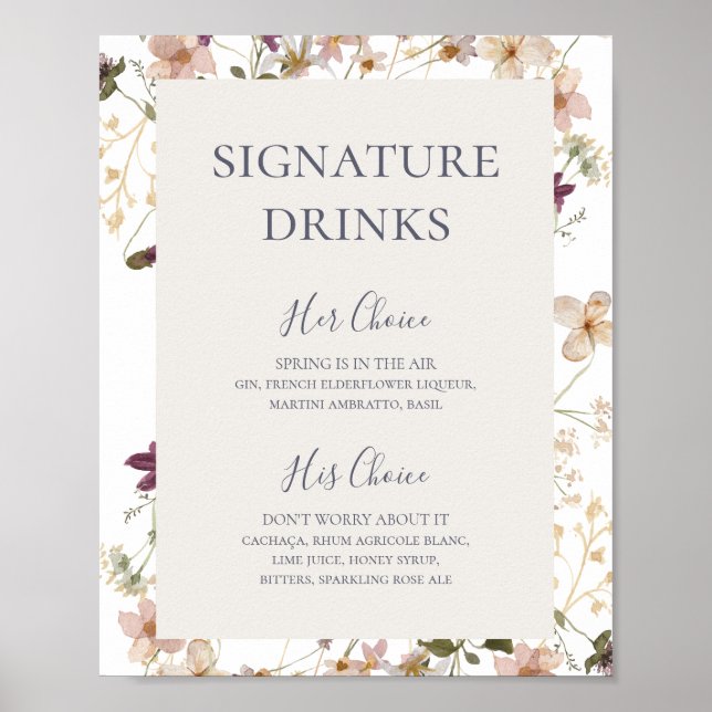 FrühlingsWildblume | Signature Drinks Zeichen Poster (Vorne)