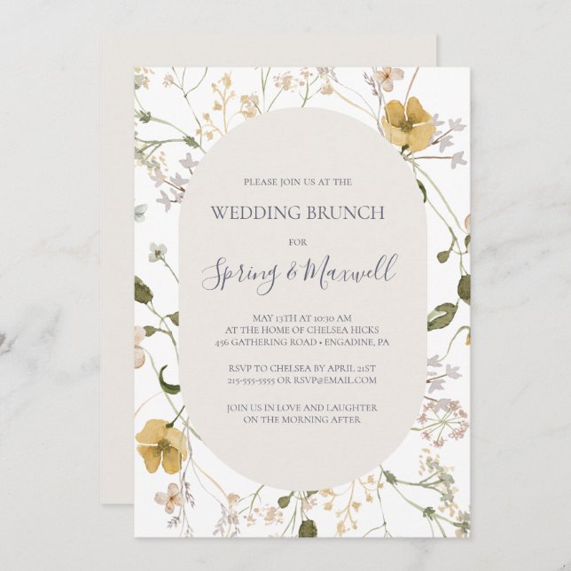 FrühlingsWildblume | White Wedding Brunch Einladung (Vorne/Hinten)