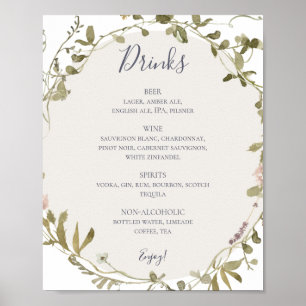 FrühlingsWildblume White Wedding Drinks Menu Pos Poster