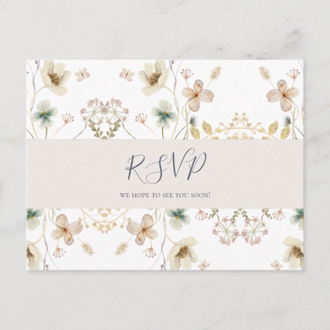 FrühlingsWildblume | White Wedding RSVP Postcard Postkarte (Vorderseite)