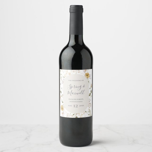 FrühlingsWildblume | White Wedding Wine Label Weinetikett (Vorderseite)