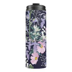 Frühlingswildblumen: Dunkelblau Vintage. Thermosbecher