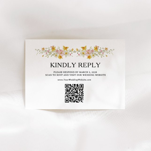 Frühlingswildblumen | Wasserfarbe QR-Code RSVP Karte (Von Creator hochgeladen)