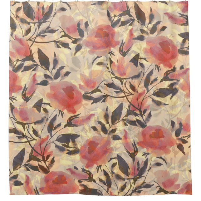 Frühlingswilde Rose: Aquarellmuster. Duschvorhang (Vorderseite)