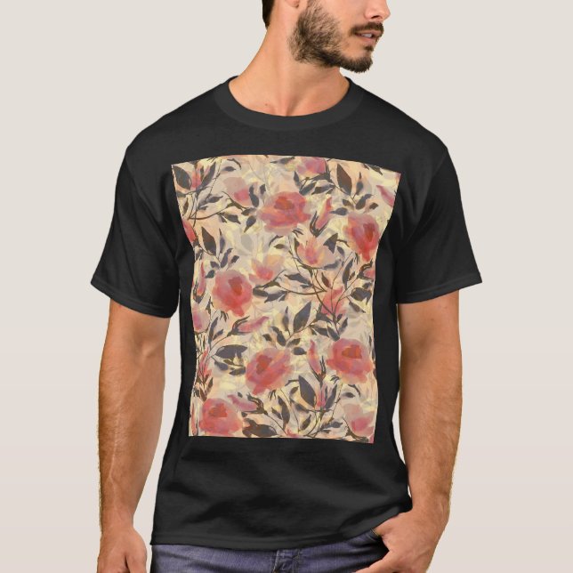 Frühlingswilde Rose: Aquarellmuster. T-Shirt (Vorderseite)