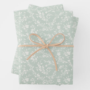 Frühlingszweige Neutral - Gedämpfter Salbei Geschenkpapier Set