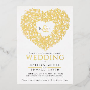 Frühlingtulips zeichnend Herz Hochzeit Gold schwar Folieneinladung