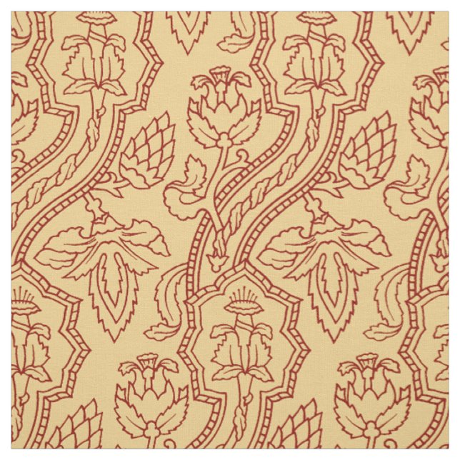 Frührenaissance-Blumen - Rot auf Gelb Stoff (Muster)