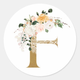 Frühsommer Hochzeit MONOGRAM F Runder Aufkleber