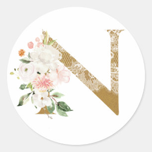 Frühsommer Hochzeit MONOGRAM N Runder Aufkleber