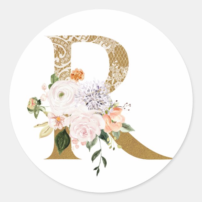 Frühsommer Hochzeit MONOGRAM R Runder Aufkleber (Vorderseite)