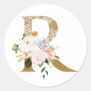 Frühsommer Hochzeit MONOGRAM R Runder Aufkleber