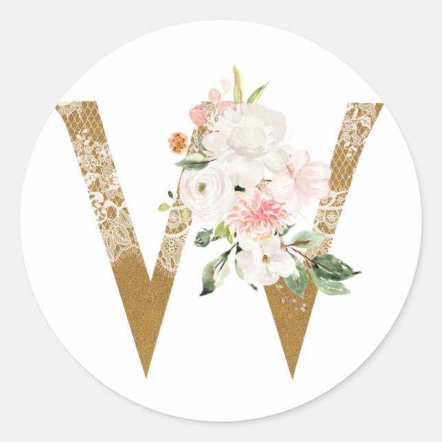 Frühsommer Hochzeit MONOGRAM W Runder Aufkleber (Vorderseite)