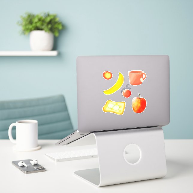 Frühstück Aufkleber (Laptop auf Schreibtisch)