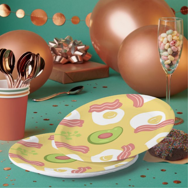 Frühstück Bliss: HandGezeichnet Avocado, Bacon & E Pappteller (Multi)