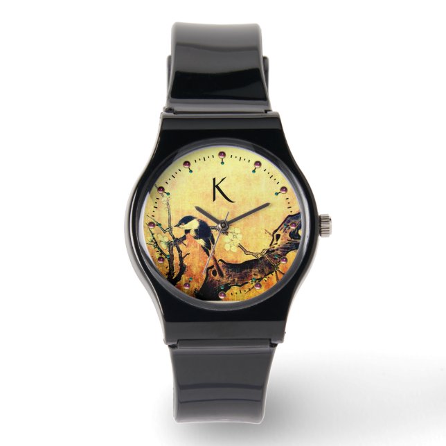 FRÜHSTÜCK, BLUME BAUM Gelbbraun-Monogramm Armbanduhr (Vorderseite)