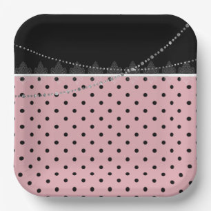Frühstück & Brunch Pink und schwarze Polka Punkte Pappteller