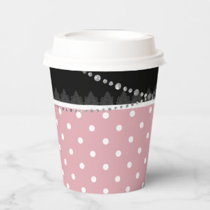 Frühstück & Brunch Pink & White Polka Damast Pappbecher