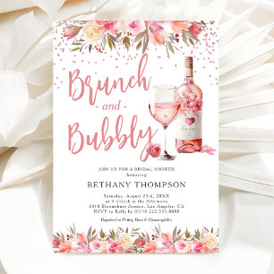 Frühstück & Champagner Rosa Florale Brautparty Einladung