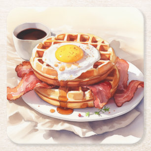 Frühstück Ei Waffel Speck Kaffee Essen Foodie Rechteckiger Pappuntersetzer