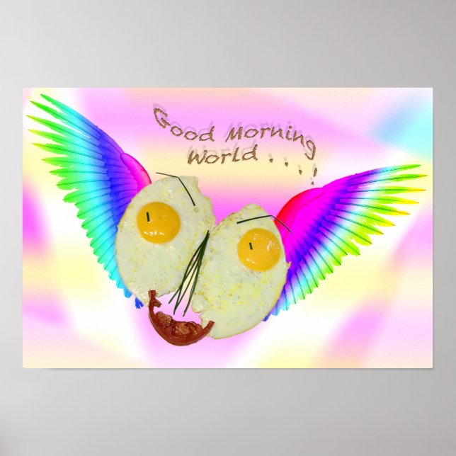 FRÜHSTÜCK EIGGGE FLIEGEN MIT RAINBOW FARBEN POSTER (Vorne)