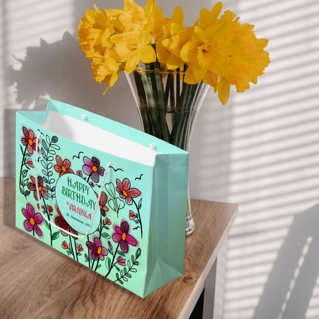 FRÜHSTÜCK EINZIGARTIGE ROTE DOODLE BLUME GEBURTSTA GROßE GESCHENKTÜTE (Von Creator hochgeladen)