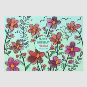 FRÜHSTÜCK EINZIGARTIGE ROTE DOODLE BLUME GEBURTSTA SEIDENPAPIER
