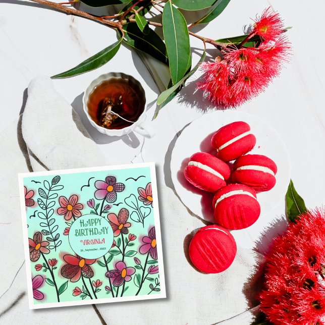 FRÜHSTÜCK EINZIGARTIGE ROTE DOODLE BLUME GEBURTSTA SERVIETTE (Von Creator hochgeladen)