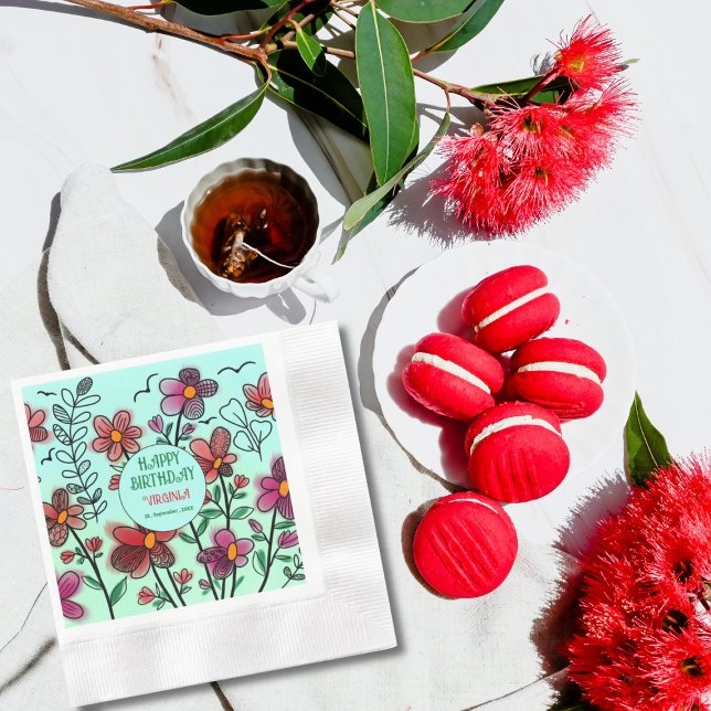 FRÜHSTÜCK EINZIGARTIGE ROTE DOODLE BLUME GEBURTSTA SERVIETTE (Von Creator hochgeladen)