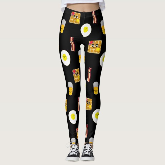Frühstück, frittierte Eier, Waffeln, Bacon Leggings (Vorderseite)