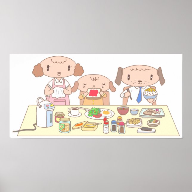 Frühstück für die Hundefamilie. Poster (Vorne)