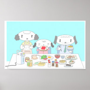 Frühstück für die Hundefamilie. Poster