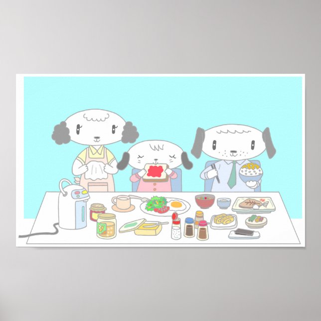 Frühstück für die Hundefamilie. Poster (Vorne)