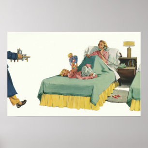 Frühstück im Bett servierende Vintage-Familie Poster