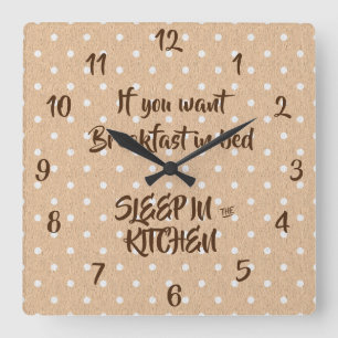 Frühstück in Bed Quote Funny Kitchen Quadratische Wanduhr