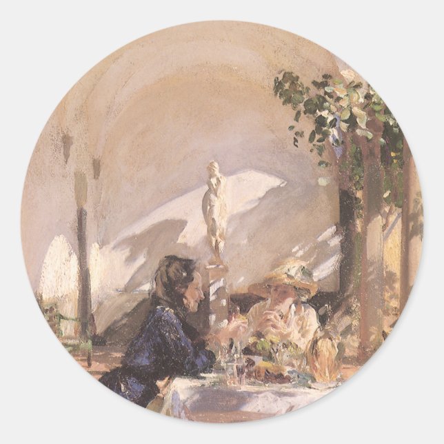 Frühstück in der Loggia von John Singer Sargent Runder Aufkleber (Vorderseite)