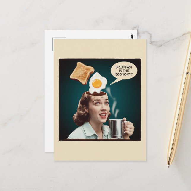 Frühstück in dieser Wirtschaft surreale Frau Postkarte (Vorderseite/Rückseite Beispiel)