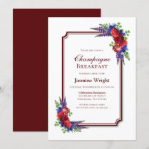 Frühstück mit burgundy und Blue Floral Champagne