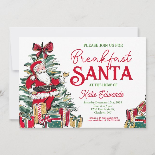 Frühstück mit Santa Invite, Santa Breakfast, Einladung (Vorderseite)