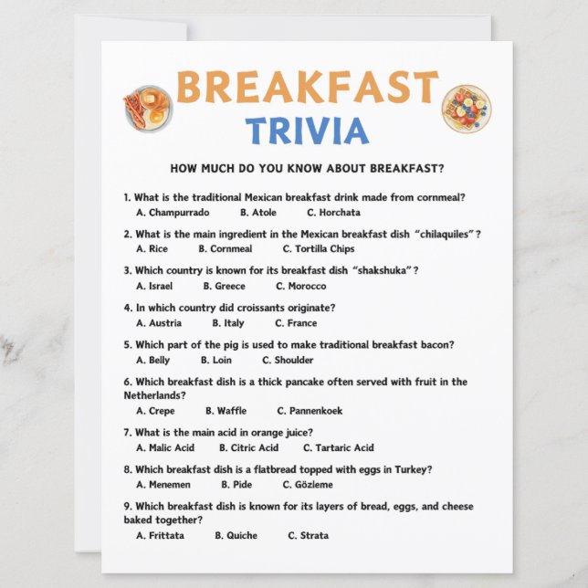 Frühstück Trivia Game (Vorderseite)