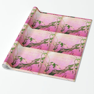 FRÜHSTÜCK UND BLUME BAUM Pink Brown Geschenkpapier