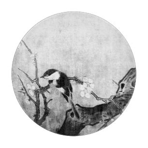 FRÜHSTÜCK UND BLUME BAUM Schwarz-weiß grau Schneidebrett