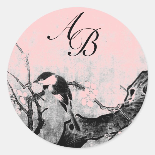 FRÜHSTÜCK UND BLUME BAUMONOGRAM Pink Fuchsia Runder Aufkleber (Vorderseite)