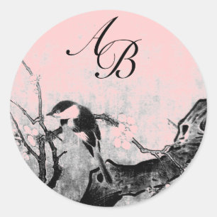 FRÜHSTÜCK UND BLUME BAUMONOGRAM Pink Fuchsia Runder Aufkleber